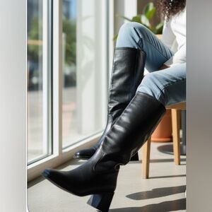 black faux leather knee-high boots from the brand AiunIInd size 9